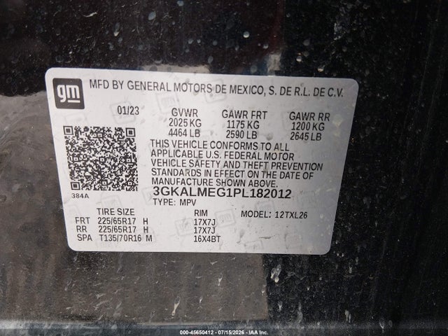 Aukcja sprzedaży 2023 Gmc Terrain Fwd Sle, vin: 3GKALMEG1PL182012, numer aukcji: 45650412