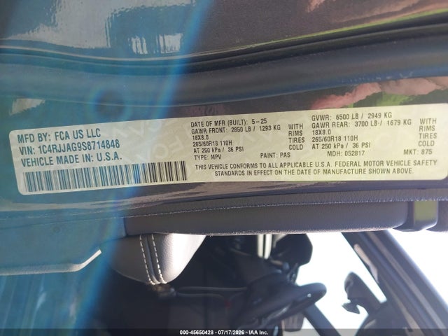 45650428 :رقم المزاد ، 1C4RJJAG9S8714848 vin ، 2025 Jeep Grand Cherokee L Laredo 4x2 مزاد بيع