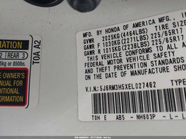 Honda CR-V EX 2014 5J6RM3H5XEL027462 Image 9