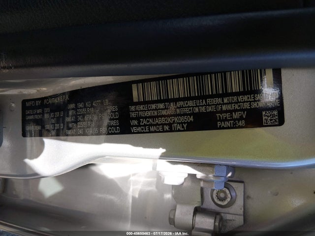 45650463 :رقم المزاد ، ZACNJABB2KPK06504 vin ، 2019 Jeep Renegade Altitude Fwd مزاد بيع