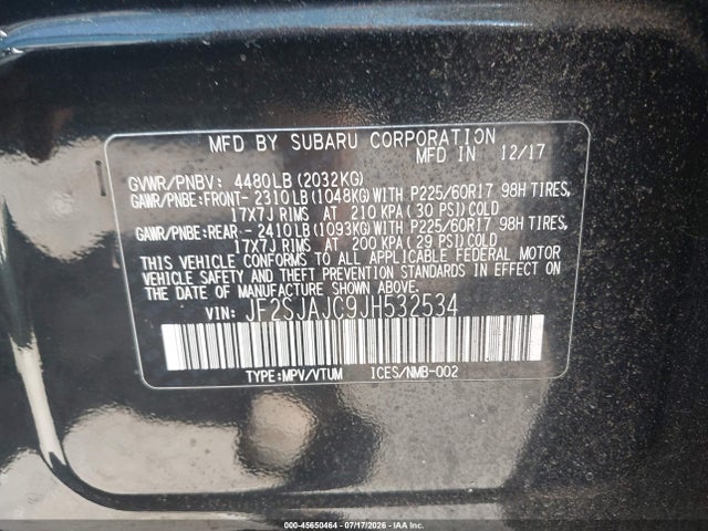 Aukcja sprzedaży 2018 Subaru Forester 2.5i Limited, vin: JF2SJAJC9JH532534, numer aukcji: 45650464