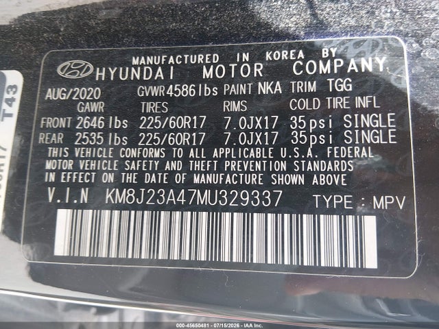 KM8J23A47MU329337 Hyundai TUCSON SE