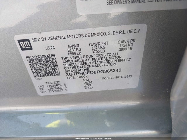 Aukcja sprzedaży 2024 Gmc Sierra 1500 2wd  Short Box Slt, vin: 3GTPHDED8RG365240, numer aukcji: 45650515
