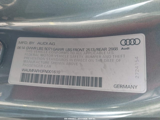 45650517 :رقم المزاد ، WAUMFAFH3FN001610 vin ، 2015 Audi A5 2.0t Premium مزاد بيع