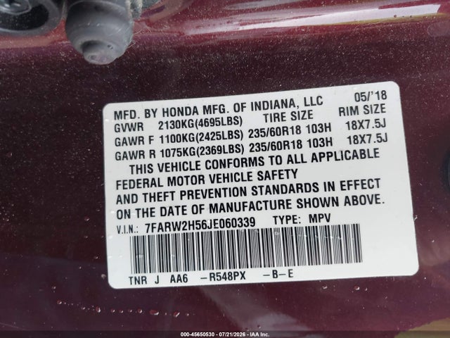 Honda CR-V EX 2018 7FARW2H56JE060339 Image 9
