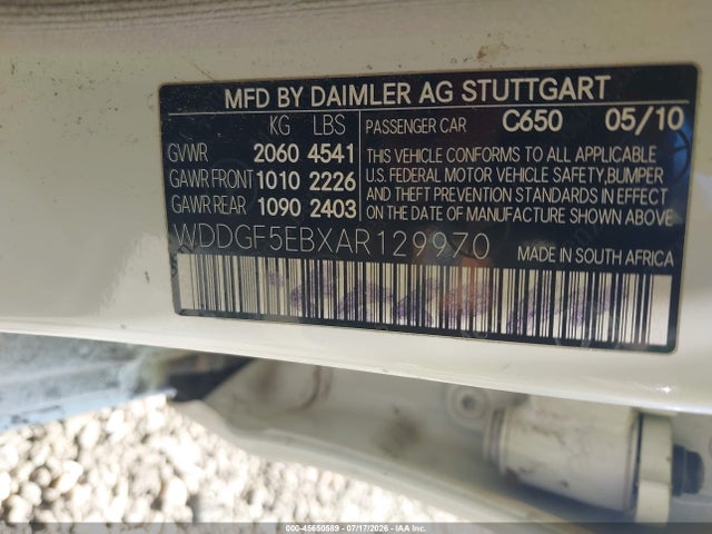 45650589 :رقم المزاد ، WDDGF5EBXAR129970 vin ، 2010 Mercedes-benz C 300 Sport مزاد بيع