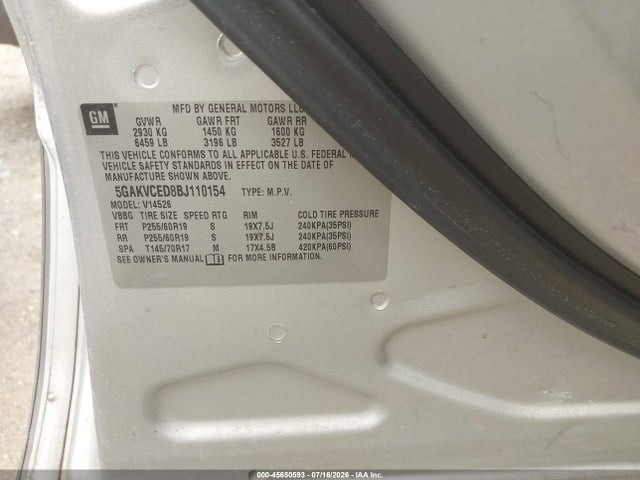 Auction sale of the 2011 Buick Enclave 2xl, vin: 5GAKVCED8BJ110154, lot number: 45650593