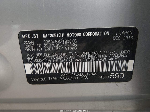 Продаж на аукціоні авто 2014 Mitsubishi Lancer Es, vin: JA32U2FU4EU017045, номер лоту: 45650601