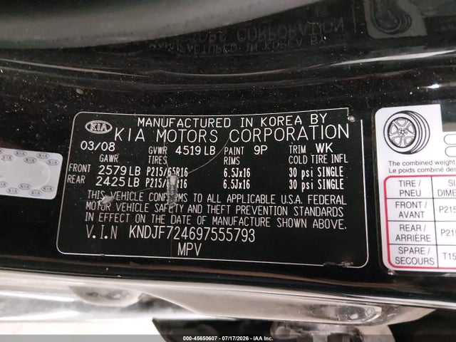 Auction sale of the 2009 Kia Sportage Lx, vin: KNDJF724697555793, lot number: 45650607