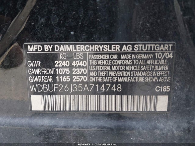 Продаж на аукціоні авто 2005 Mercedes-benz E 320 Cdi, vin: WDBUF26J35A714748, номер лоту: 45650610