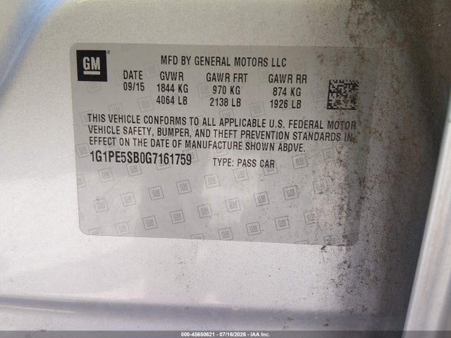 1G1PE5SB0G7161759 Chevrolet Cruze Limited 1lt Auto