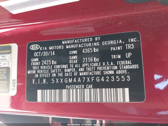 KIA Optima Lx 2015 5XXGM4A7XFG423553 Image 9