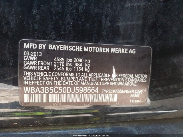 45650661 :رقم المزاد ، WBA3B5C50DJ598664 vin ، 2013 Bmw 328i Xdrive مزاد بيع