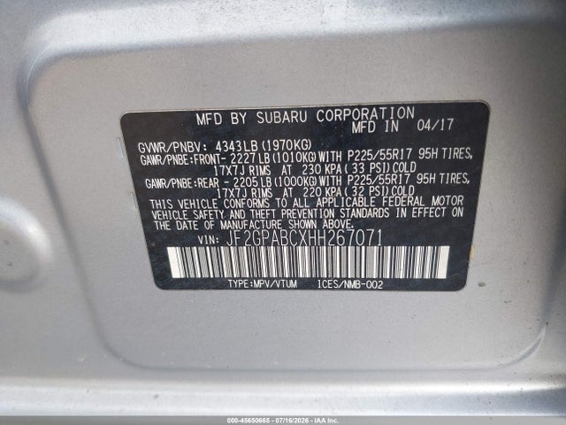 Subaru Crosstrek 2.0i Premium 2017 JF2GPABCXHH267071 Image 9