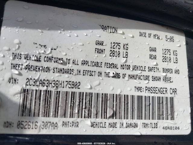 Aukcja sprzedaży 2006 Chrysler 300c, vin: 2C3LA63H36H175902, numer aukcji: 45650668