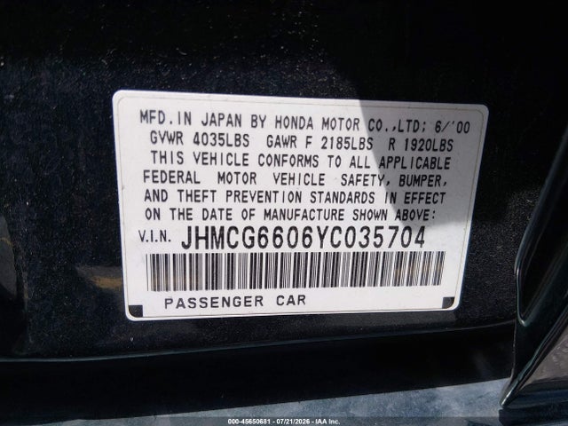 2000 Honda Accord 2.3 Ex მანქანა იყიდება აუქციონზე, vin: JHMCG6606YC035704, აუქციონის ნომერი: 45650681