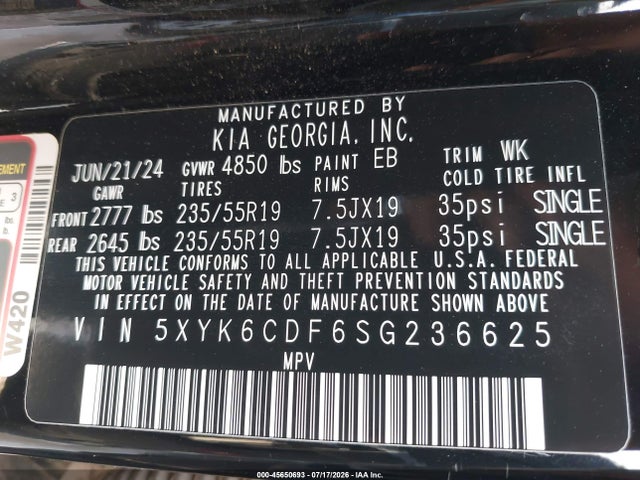 Продаж на аукціоні авто 2025 Kia Sportage X-line, vin: 5XYK6CDF6SG236625, номер лоту: 45650693