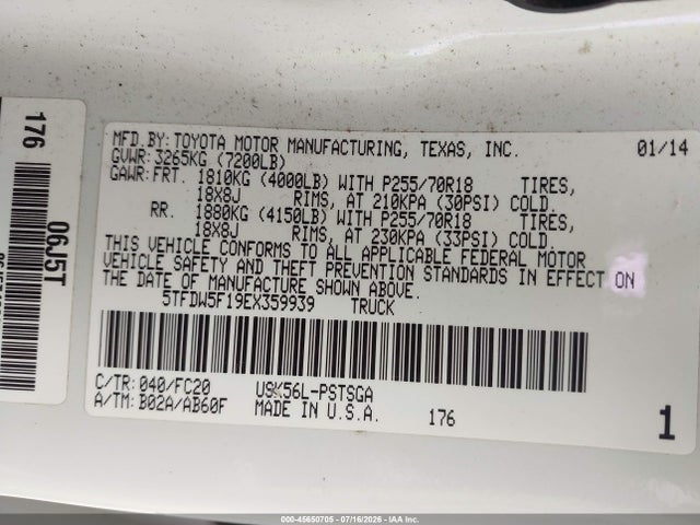 5TFDW5F19EX359939 Toyota Tundra Sr5 5.7l V8