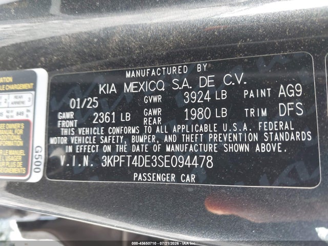 Aukcja sprzedaży 2025 Kia K4 Lxs, vin: 3KPFT4DE3SE094478, numer aukcji: 45650710