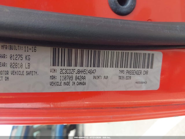Продажа на аукционе авто 2017 Dodge Challenger 392 Hemi Scat Pack Shaker, vin: 2C3CDZFJ8HH514647, номер лота: 45650712