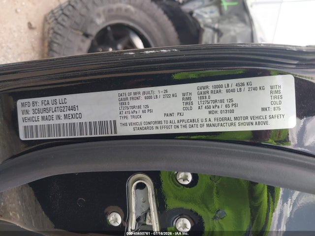 45650761 :رقم المزاد ، 3C6UR5FL4TG274461 vin ، 2026 Ram 2500 Laramie  4x4 6'4 Box مزاد بيع