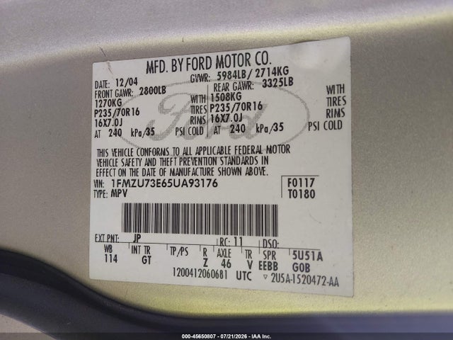 Продаж на аукціоні авто 2005 Ford Explorer Xlt/xlt Sport, vin: 1FMZU73E65UA93176, номер лоту: 45650807