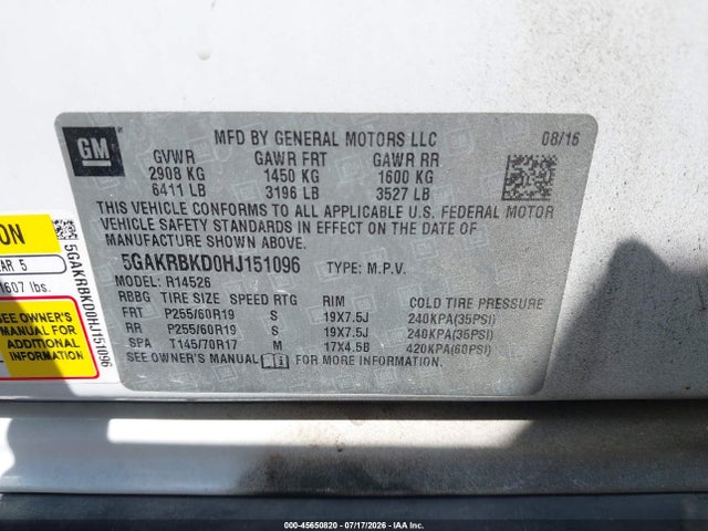 Продаж на аукціоні авто 2017 Buick Enclave Leather, vin: 5GAKRBKD0HJ151096, номер лоту: 45650820