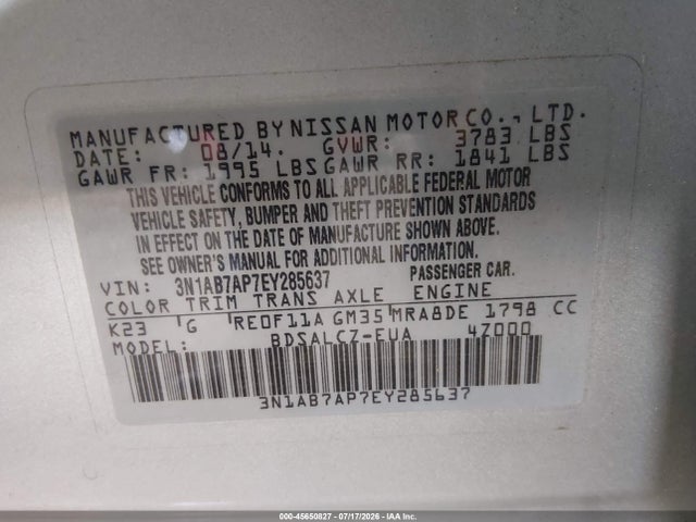 Nissan SENTRA S 2014 3N1AB7AP7EY285637 Image 9