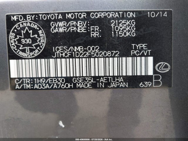 Lexus IS 250 2015 JTHCF1D22F5020872 Image 9