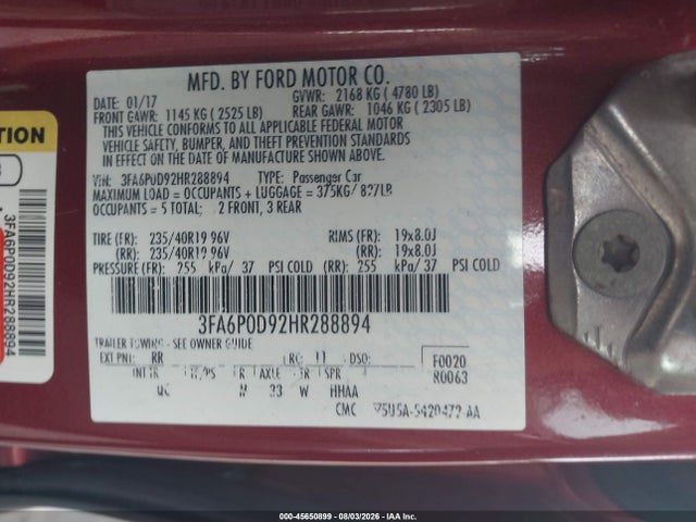 Ford Fusion Platinum 2017 3FA6P0D92HR288894 Image 9