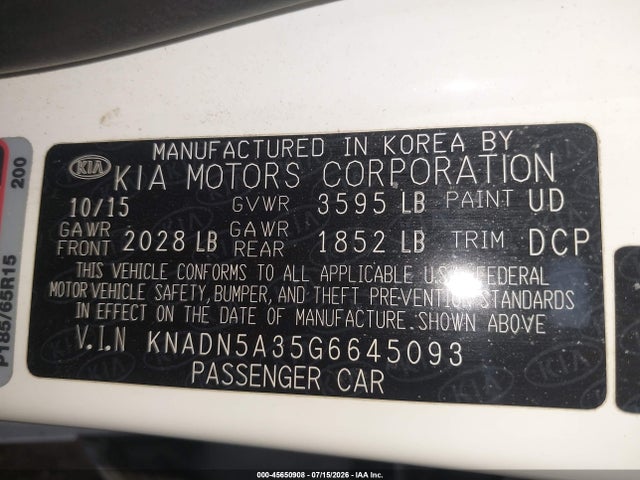 KIA RIO EX 2016 KNADN5A35G6645093 Image 9