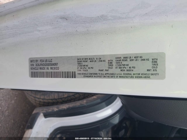 45650915 :رقم المزاد ، 3C6LRVDG5SE504097 vin ، 2025 Ram Promaster 2500 مزاد بيع