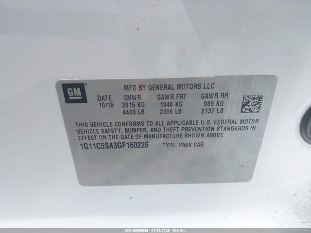 1G11C5SA3GF160226 Chevrolet Malibu Limited Lt