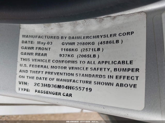 Продаж на аукціоні авто 2004 Chrysler Concorde Lxi, vin: 2C3HD36M04H655719, номер лоту: 45650938