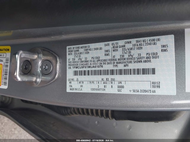 1FMCU9F61MUA61076 Ford ESCAPE S