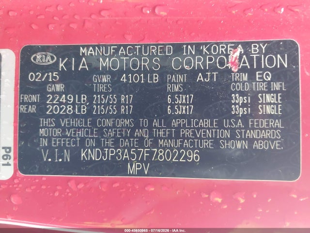 Aukcja sprzedaży 2015 Kia Soul +, vin: KNDJP3A57F7802296, numer aukcji: 45650965