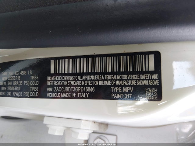 Продаж на аукціоні авто 2016 Jeep Renegade Limited, vin: ZACCJBDT3GPD16846, номер лоту: 45650973