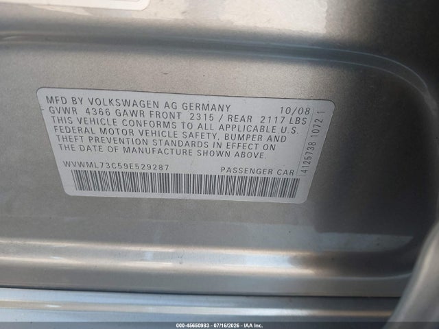 Продаж на аукціоні авто 2009 Volkswagen Cc Sport, vin: WVWML73C59E529287, номер лоту: 45650983