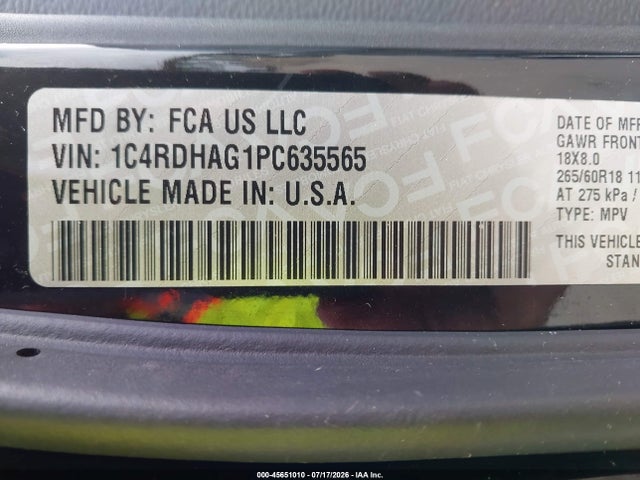 2023 Dodge Durango Sxt Rwd მანქანა იყიდება აუქციონზე, vin: 1C4RDHAG1PC635565, აუქციონის ნომერი: 45651010
