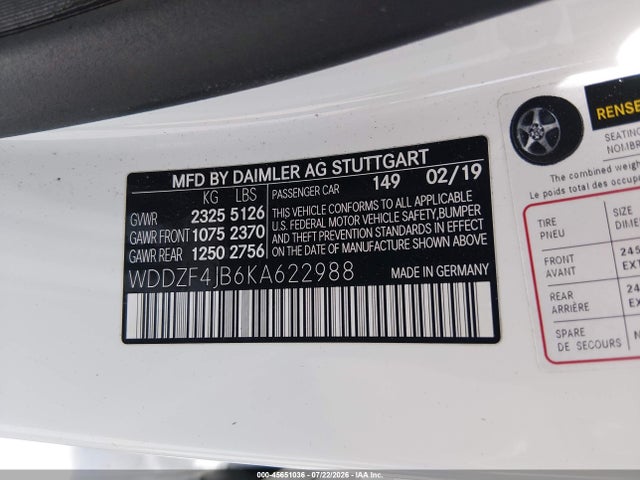 Aukcja sprzedaży 2019 Mercedes-benz E 300, vin: WDDZF4JB6KA622988, numer aukcji: 45651036