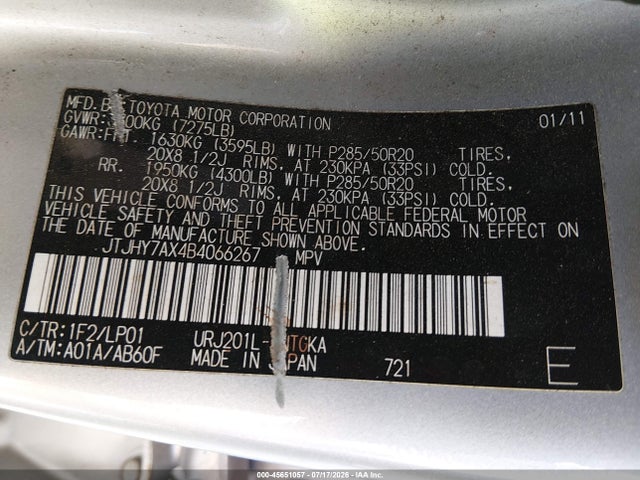 Продажа на аукционе авто 2011 Lexus Lx 570, vin: JTJHY7AX4B4066267, номер лота: 45651057