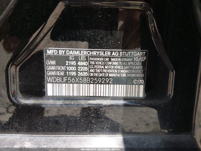 Aukcja sprzedaży 2008 Mercedes-benz E 350, vin: WDBUF56X58B259292, numer aukcji: 45651070
