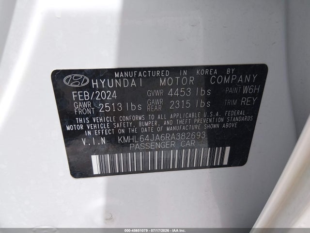 Aukcja sprzedaży 2024 Hyundai Sonata Sel, vin: KMHL64JA6RA382693, numer aukcji: 45651079