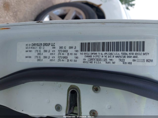 2013 Ram 1500 Express მანქანა იყიდება აუქციონზე, vin: 1C6RR7KT8DS511325, აუქციონის ნომერი: 45651094