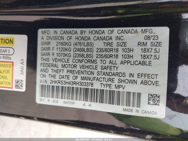 Продаж на аукціоні авто 2024 Honda Cr-v Ex 2wd, vin: 2HKRS3H43RH303378, номер лоту: 45651097