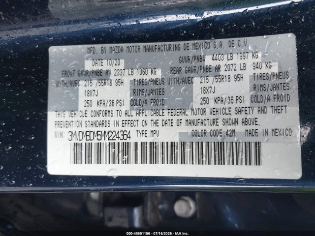 Aukcja sprzedaży 2021 Mazda Cx-30 Premium, vin: 3MVDMBDM5MM224364, numer aukcji: 45651156
