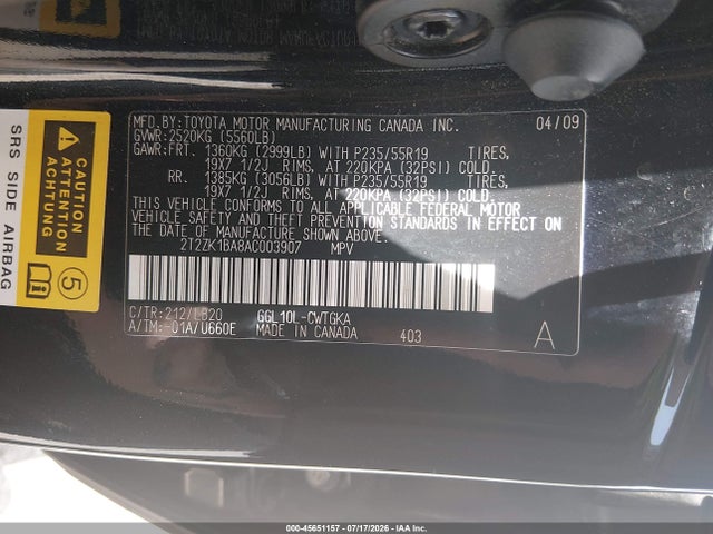 2010 Lexus Rx 350 მანქანა იყიდება აუქციონზე, vin: 2T2ZK1BA8AC003907, აუქციონის ნომერი: 45651157