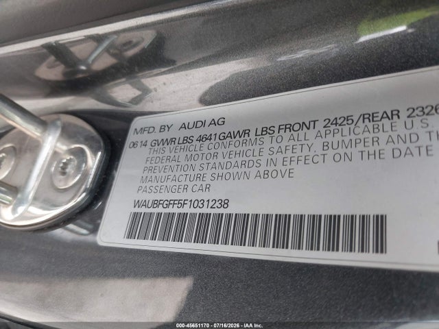 2015 Audi S3 2.0t Premium Plus მანქანა იყიდება აუქციონზე, vin: WAUBFGFF5F1031238, აუქციონის ნომერი: 45651170