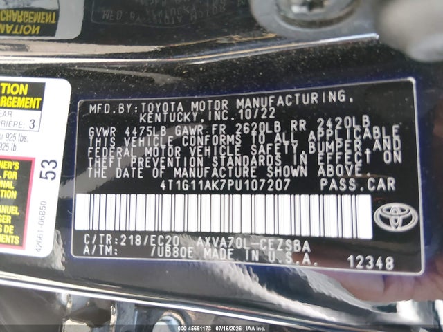4T1G11AK7PU107207 Toyota Camry Se Nightshade Edition