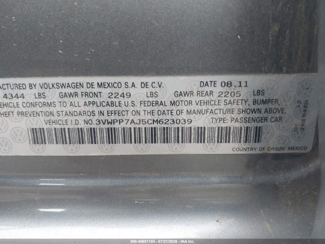 45651185 :رقم المزاد ، 3VWPP7AJ5CM623039 vin ، 2012 Volkswagen Jetta Sportwagen 2.5l S مزاد بيع
